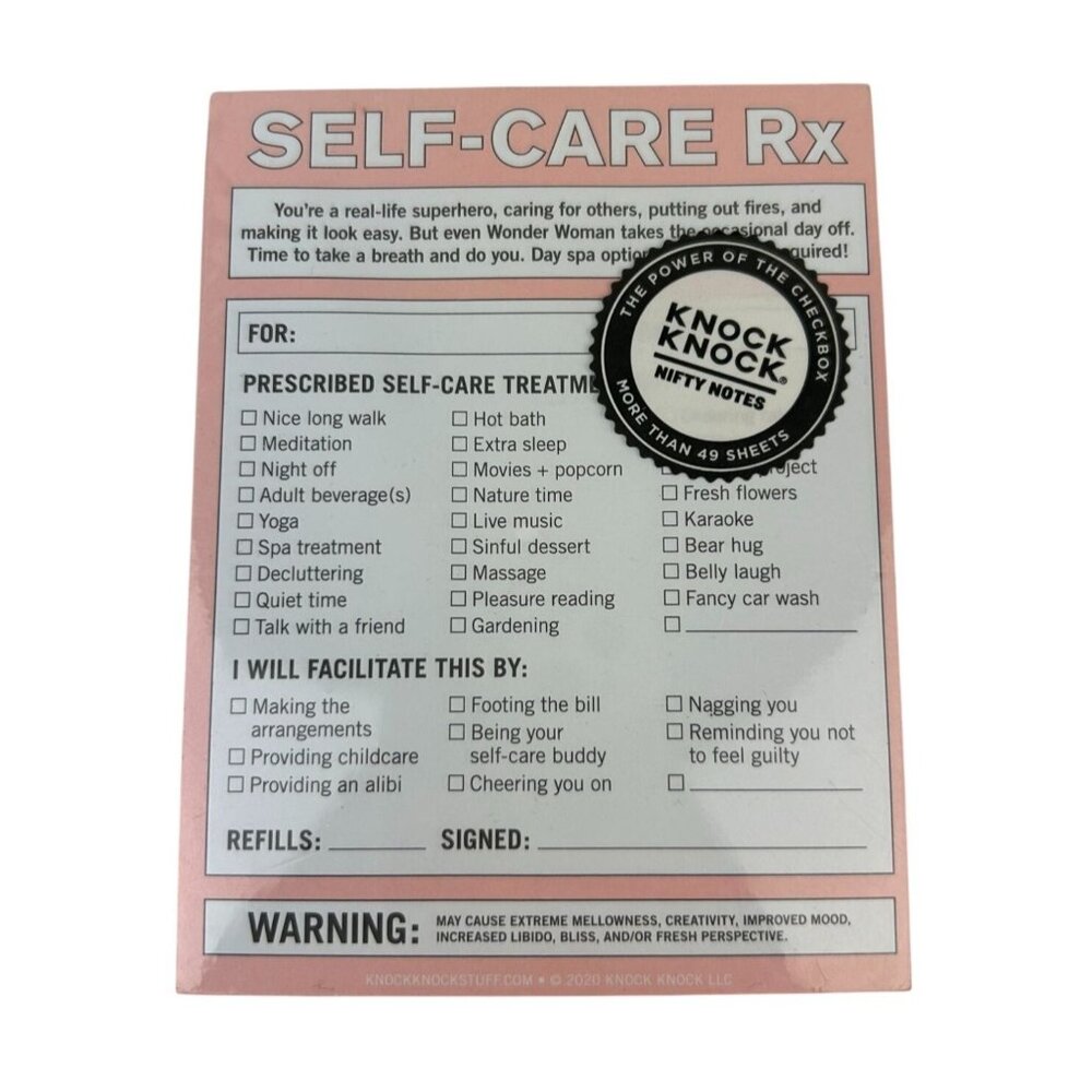 Knock Knock Nifty Notes Self-Care RX Notepad Women Pink Inspirational NEW Gift